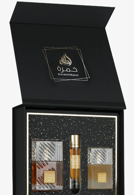 Lattafa Lattafa Khamrah 100ml EDP + 12ml EDP + 50ml Hair Mist Giftset